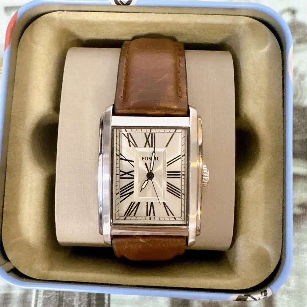 Fossil FS6012 Carraway Rectangular Leather Watch